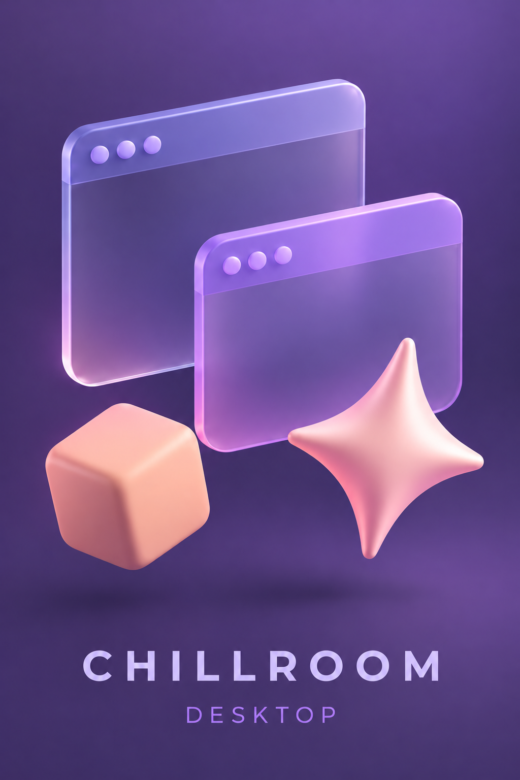 ChillRoom Desktop: finestre viola, cubo pesca e stella rosa