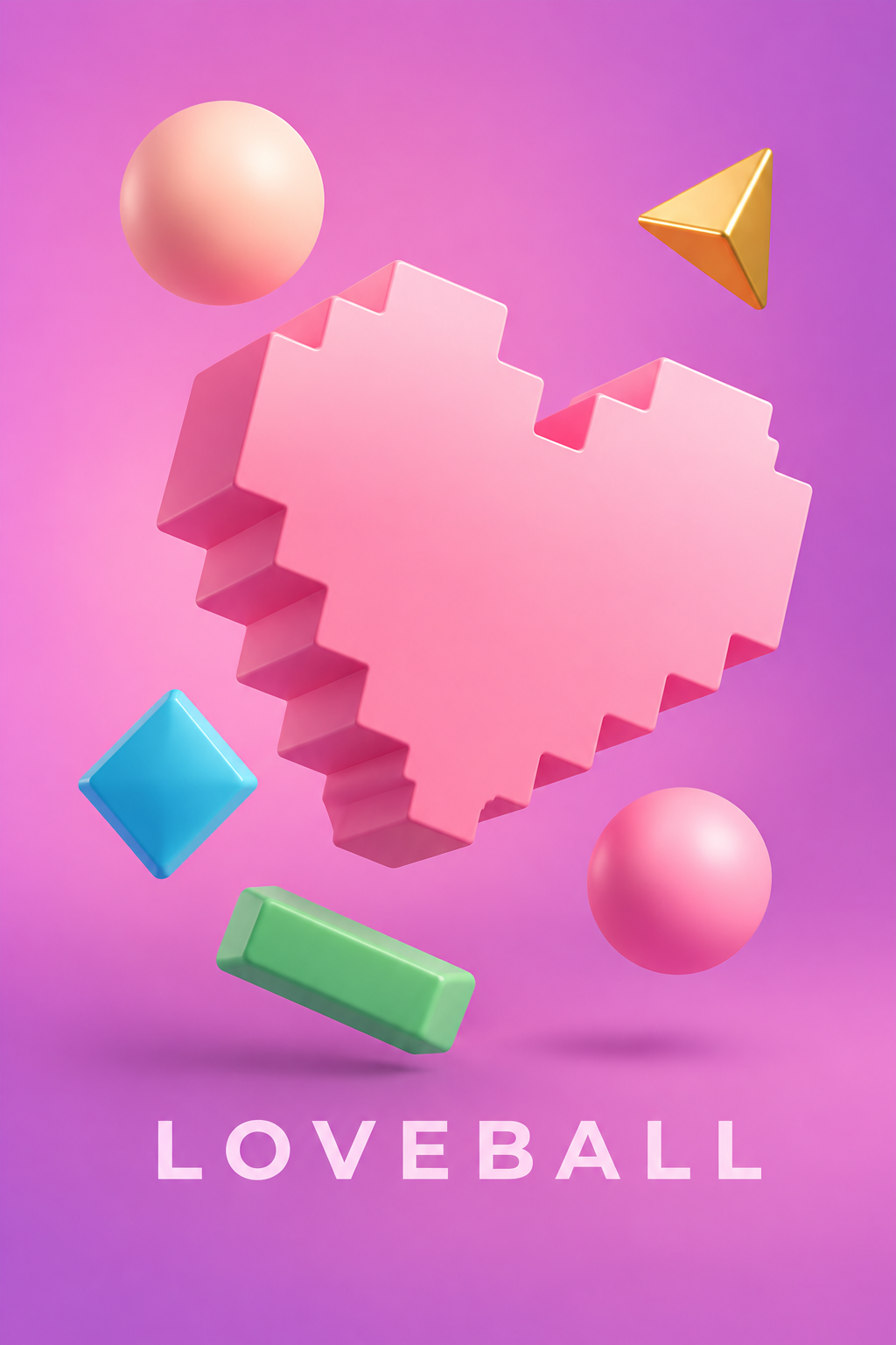Loveball: cuore pixel rosa, palline e ostacoli geometrici